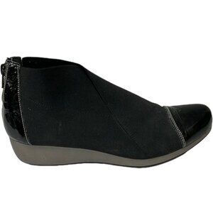 Un Tour En Ville Black Patent Leather Stretch Slip On Wedge Booties EU 40‎